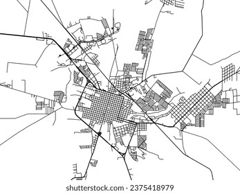 Vector city map of Linares in Mexico with black roads isolated on a white background.