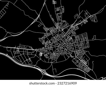 Stadtplan von Linares in Spanien mit weißen Straßen einzeln auf schwarzem Hintergrund.