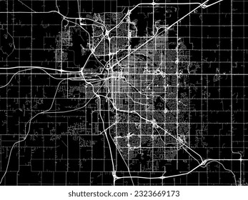 Vector city map of Lincoln Nebraska in the United States of America with white roads isolated on a black background.