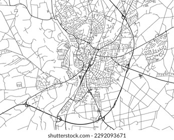 Mapa vectorial de Lingen en Alemania con carreteras negras aisladas en un fondo blanco.