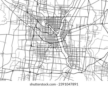 Mapa de la ciudad vectorial de Linyi en la República Popular China (RPC) con carreteras negras aisladas en un fondo blanco.