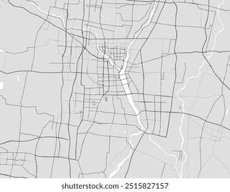 Vector city map of Linyi in People's Republic of China with black roads isolated on a grey background.