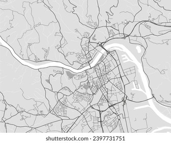 Vector city map of Linz centrum in Austria with black roads isolated on a gray background.