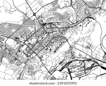 Mapa vectorial de Lipetsk en la Federación Rusa con carreteras negras aisladas en un fondo blanco.