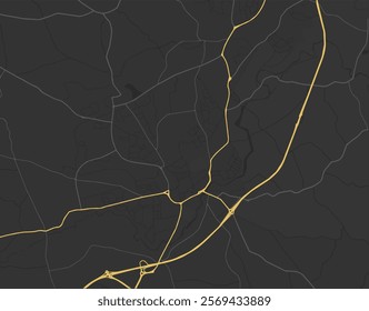 Vector city map of Lisburn in the United Kingdom with yellow roads isolated on a brown background.