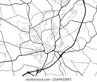 Vector city map of Lisburn in the United Kingdom with black roads isolated on a white background.