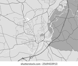 Vector city map of Lisburn in the United Kingdom with black roads isolated on a grey background.