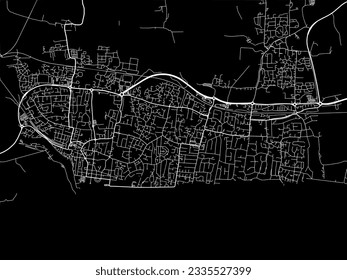 Mapa de la ciudad vectorial de Littlehampton en el Reino Unido con caminos blancos aislados en un fondo negro.