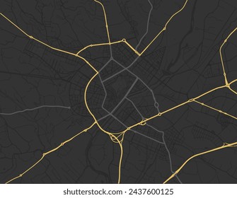 Vector city map of Lleida in Spain with yellow roads isolated on a brown background.