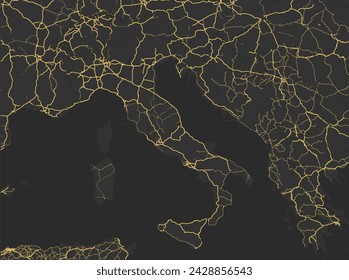 Vector city map of Lombardia in Italy with yellow roads isolated on a brown background.