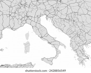 Vector city map of Lombardia in Italy with black roads isolated on a grey background.