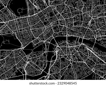 Vector city map of London Center in the United Kingdom with white roads isolated on a black background.