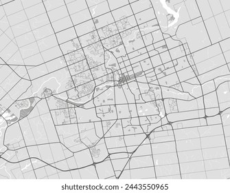 Vector city map of London Ontario in Canada with black roads isolated on a grey background.