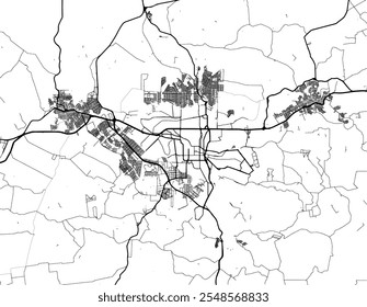 Vector city map of Londrina in Brazil with black roads isolated on a white background.