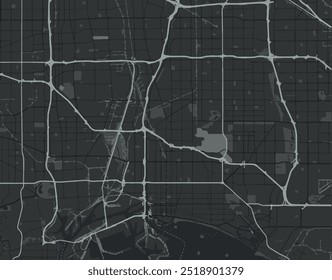 Mapa vetorial da cidade de Long Beach, Califórnia, nos Estados Unidos da América, com estradas brancas isoladas sobre um fundo cinza.