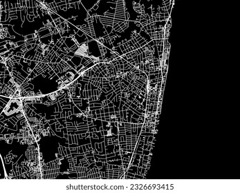 Mapa de la ciudad vectorial de Long Branch New Jersey en los Estados Unidos de América con caminos blancos aislados en un fondo negro.