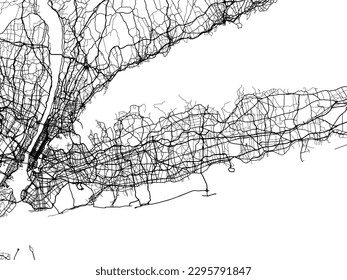 Stadtplan von Long Island New York in den Vereinigten Staaten von Amerika mit schwarzen Straßen einzeln auf weißem Hintergrund.