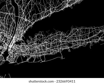 Vector city map of Long Island New York in the United States of America with white roads isolated on a black background.