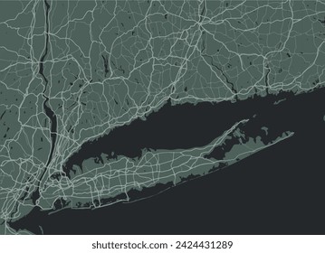 Vector city map of Long Island New York in the United States of America with white roads isolated on a green background.