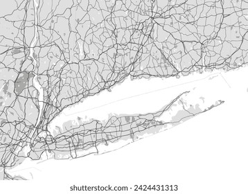 Vector city map of Long Island New York in the United States of America with black roads isolated on a grey background.