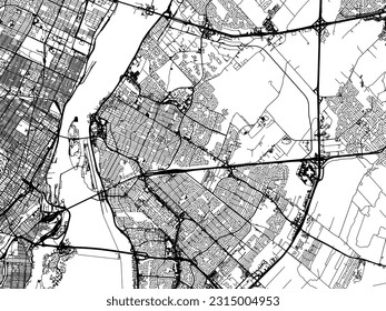 Stadtplan von LonQueuil Quebec in Kanada mit schwarzen Straßen einzeln auf weißem Hintergrund.
