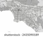 Vector city map of Los Angeles California in the United States of America with black roads isolated on a grey background.