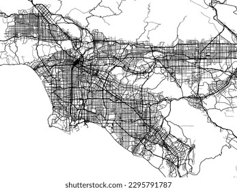 Vector city map of Los Angeles California in the United States of America with black roads isolated on a white background.