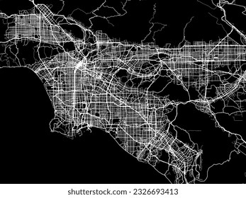 Vector city map of Los Angeles California in the United States of America with white roads isolated on a black background.