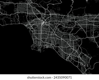 Vector city map of Los Angeles California in the United States of America with white roads isolated on a black background.