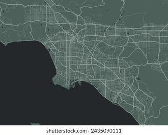 Vector city map of Los Angeles California in the United States of America with white roads isolated on a green background.