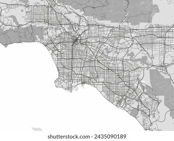 Vector city map of Los Angeles California in the United States of America with black roads isolated on a grey background.