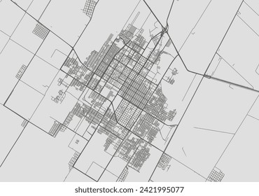 Vector city map of Los Mochis in Mexico with black roads isolated on a grey background.