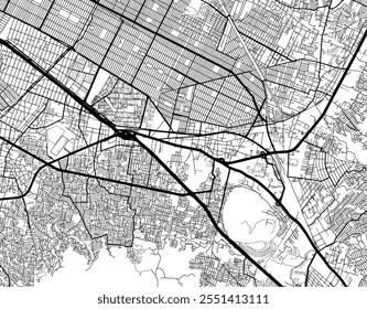 Vector city map of Los Reyes Acaquilpan in Mexico with black roads isolated on a white background.