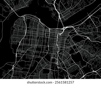 Vector city map of Louisville Center Kentucky in the United States of America with white roads isolated on a black background.