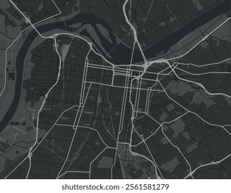 Vector city map of Louisville Center Kentucky in the United States of America with white roads isolated on a grey background.