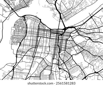 Vector city map of Louisville Center Kentucky in the United States of America with black roads isolated on a white background.