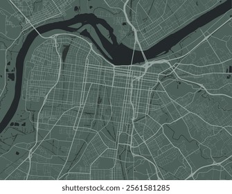 Vector city map of Louisville Center Kentucky in the United States of America with white roads isolated on a green background