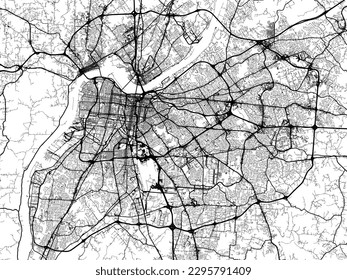 Vector city map of Louisville Kentucky in the United States of America with black roads isolated on a white background.