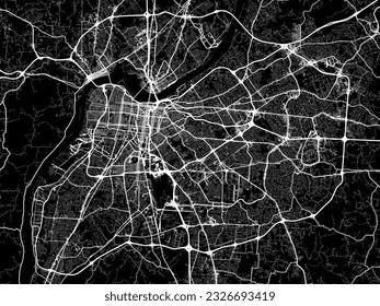 Vector city map of Louisville Kentucky in the United States of America with white roads isolated on a black background.