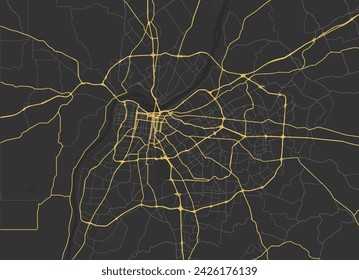 Vector city map of Louisville Kentucky in the United States of America with yellow roads isolated on a brown background.