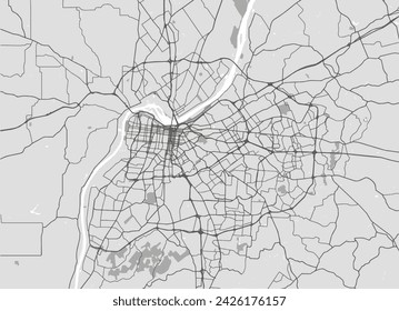 Vector city map of Louisville Kentucky in the United States of America with black roads isolated on a grey background.