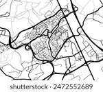 Vector city map of Louvain-La-Neuve in Belgium with black roads isolated on a white background.