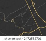 Vector city map of Louvain-La-Neuve in Belgium with yellow roads isolated on a brown background.