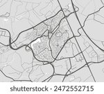 Vector city map of Louvain-La-Neuve in Belgium with black roads isolated on a grey background.