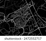 Vector city map of Louvain-La-Neuve in Belgium with white roads isolated on a black background.