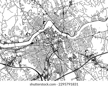 Vector city map of Lowell Massachusetts in the United States of America with black roads isolated on a white background.