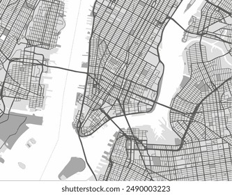 Vector city map of Lower Manhattan New York in the United States of America with black roads isolated on a grey background.