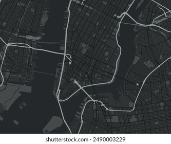 Vector city map of Lower Manhattan New York in the United States of America with white roads isolated on a grey background.