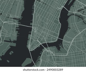 Vector city map of Lower Manhattan New York in the United States of America with white roads isolated on a green background.