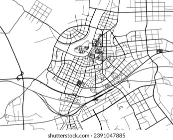 Vector city map of Luan in the People's Republic of China (PRC) with black roads isolated on a white background.